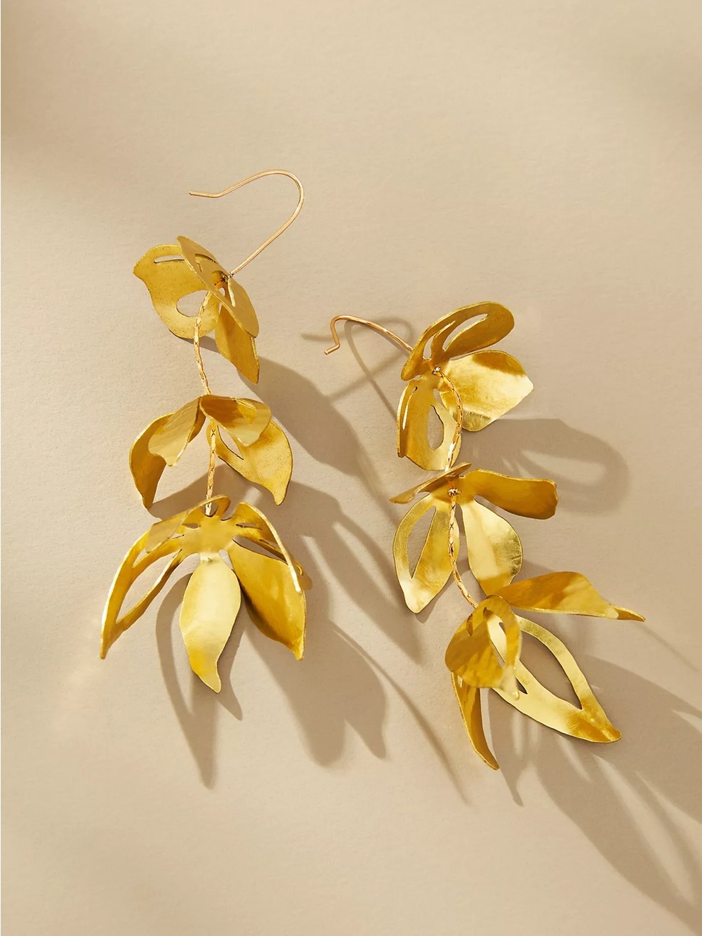 Anthropologie Gold Layered Petal Drop Earrings